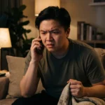 Worried man on the phone at home after a nenkin refund agent stopped answering